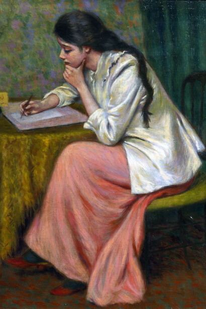 Federico Zandomeneghi, La lettera, dettaglio, olio su tela, 54,5 x 46 cm