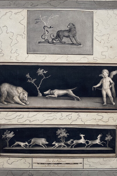 Giovanni Elia Morghen, Frammenti di pitture con fiere, 1759-65 circa. Per gentile concessione del Museo Archeologico Nazionale di Napoli