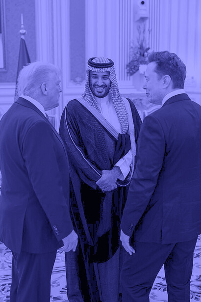 Donald Trump und Elon Musk in Saudi Arabien mit Kronprinz Bin Salman, 14. Mai 2025
