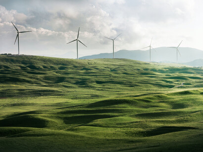 Wind turbines placed on the top of the hills