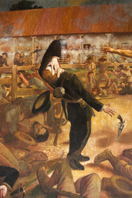«La Batalla de San Jacinto» o «La pedrada de Andrés Castro», cuadro de Luis Vergara Ahumada (1917-1987) que muestra la célebre escena de Andrés Castro derribando a un invasor filibustero con una pedrada durante la Batalla de San Jacinto