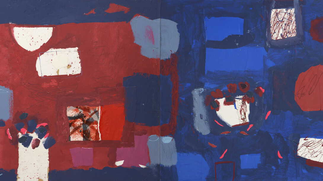 Kitchen Story Diptych I – mixed media on panel – 76 x 152cm. Courtesy of Thackeray Gallery