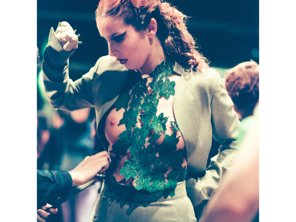 Model backstage at the AW show Highland Rape, Natural History Museum, 1995; Image Courtesy of Proud Galleries © Gary Wallis