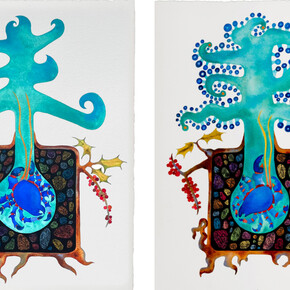 Brian Michael Reed, Creator of the Holy River Diptych, 2022, watercolor on paper, 30x22 inches. Courtesy the artist and Helwaser Gallery