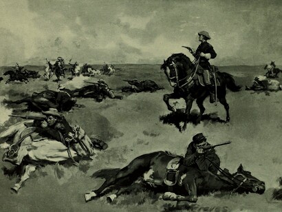 Imamgine tratta da: "Gesta di valore - come gli eroi americani hanno conquistato la medaglia d'onore - ricordi personali e documenti di ufficiali e soldati semplici che sono stati insigniti della medaglia d'onore del Congresso per il loro comportamento particolarmente eroico", di  Beyer, Walter F Keydel, Oscar F., 1901. Per decenni questo episodio fu raccontato come un atto eroico, persino premiato con medaglie, a testimonianza di come il potere possa manipolare la memoria