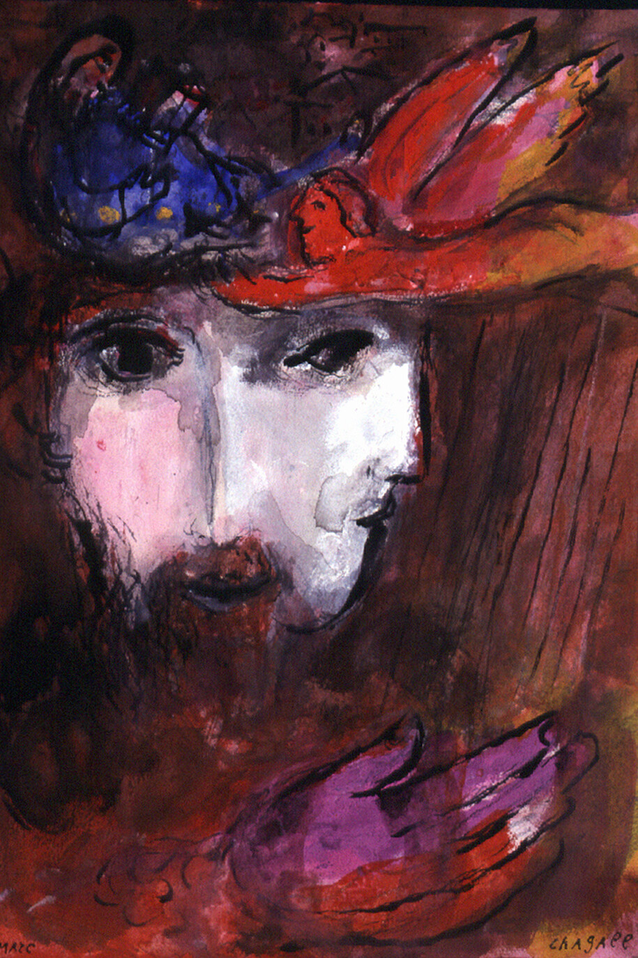 Marc Chagall, David and Bathsheba – India ink, wash, watercolor, and gouache on paper, 1955, 35 x 26,1 cm, Gift from Ida Chagall, Paris, © Chagall ® by SIAE 2015