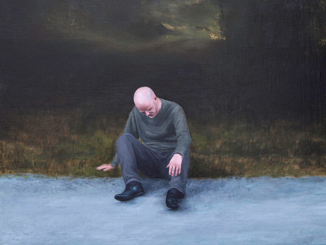 Patrick Redmond, Untitled (Seated figure), oil on canvas, mounted on panel, 48 x 63 cm