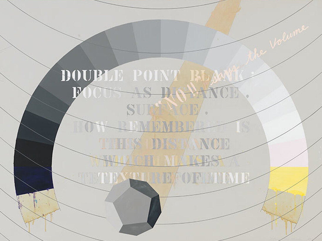 Arakawa, "NO!!" Says the Volume, 1978, Acrylic, pencil, art marker on canvas, 75 × 123 inches, framed (190.5 × 312.4 cm) © 2017 Estate of Madeline Gins. Reproduced with permission of the Estate of Madeline Gins. Photo by Rob McKeever