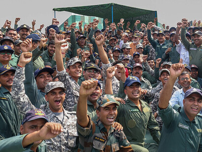 Indian Prime Minister Narendra Modi visits the Indian Air Force base in Adampur, Punjab, on May 13, 2025, to celebrate the “victory” in the four-day battle when it took out terror infrastructure in neighbouring Pakistan    