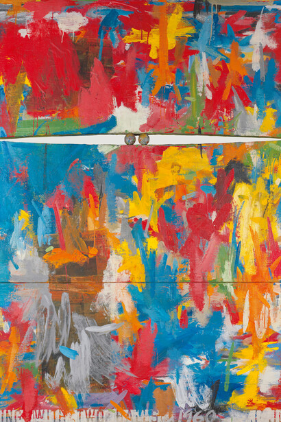 Jasper Johns, Painting with two balls (détail), 1960. Avec l'aimable autorisation du musée Guggenheim de Bilbao