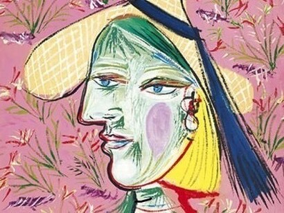 Pablo Picasso, Femme au Chapeau de Paille Sur Fond Fleuri 