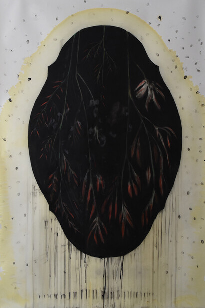 Elena Hamerski, Foresta Nera - Pyrostega Venusta, 2017, olio di lino, pastelli acquerellabili e carbone su carta, cm 220x150.