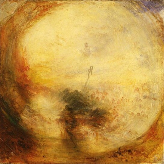 JMW Turner, Light and Colour (Goethe's Theory) - the Morning after the Deluge - Moses Writing the Book of Genesis exhibited 1843, Oil paint on canvas, support: 787 x 787 mm painting, Tate. Accepted by the nation as part of the Turner Bequest 1856