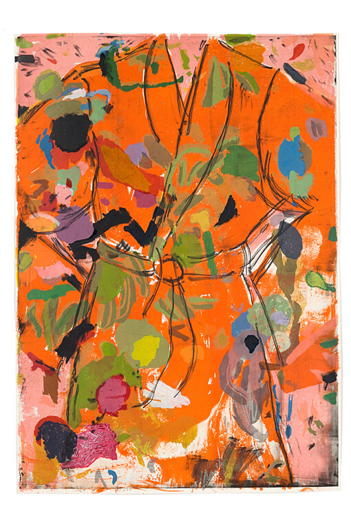 Jim Dine, The Orange Birthday Robe, 2010, Lithograph with woodcut, copperplate etching and rubber stamp, Courtesy of the artist and Alan Cristea Gallery