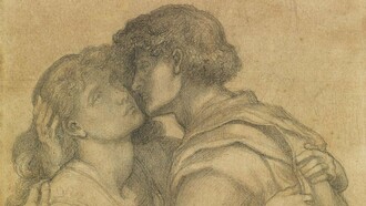 "El abrazo", lápiz sobre papel, Dante Gabriel Rossetti, sin fecha