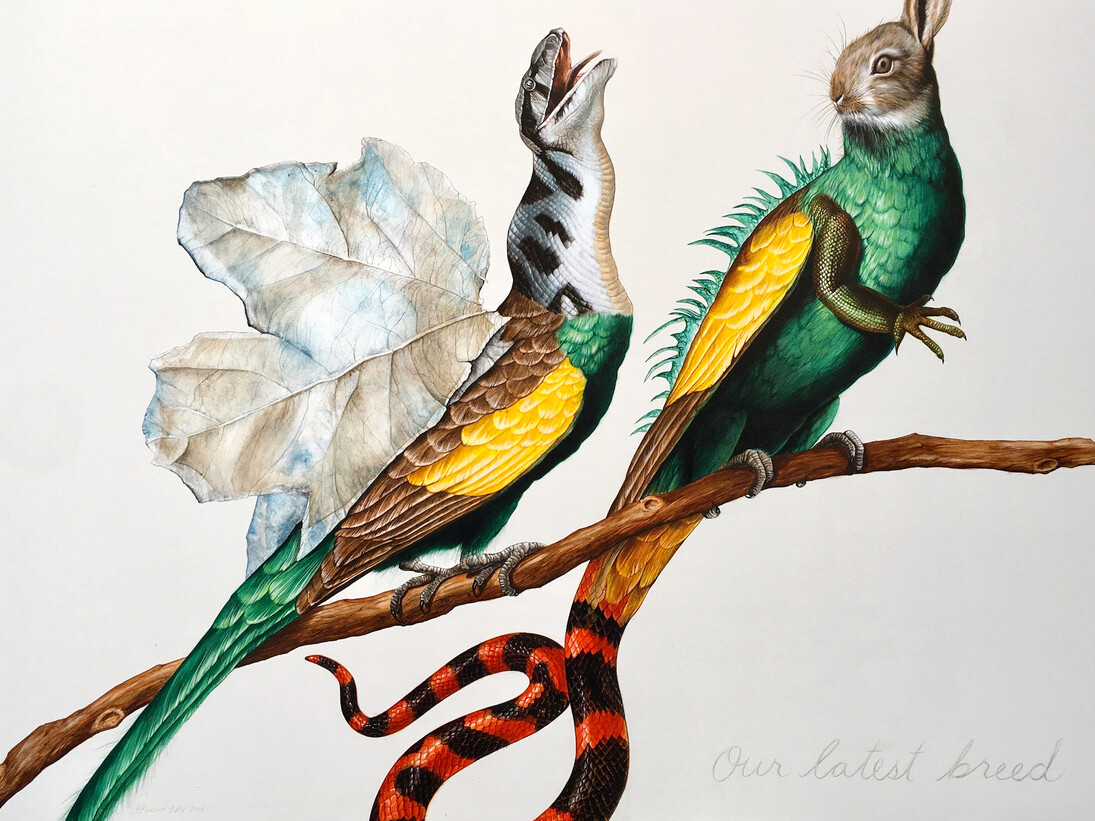 Gerard Ellis, “Our Latest Breed”, 2016, Acrylic on canvas, 50" x 74” . Courtesy of Lyle O. Reitzel Contemporary Art Gallery