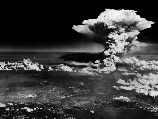 A firestorm cloud rising over Hiroshima, Japan, in the aftermath of the atomic bombing