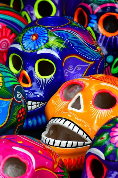 Calaveras de cerámica en Tonalá, Jalisco, México