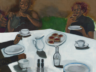 Lynette Yiadom-Boakye, From high tea’s end to revolution (detail), 2026. Courtesy of Jack Shainman Gallery