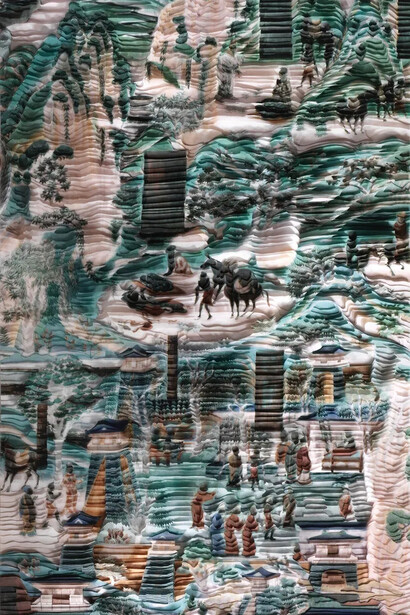 Zhang Xiaodong, Dunhuang dark green 1 (detail), 2023. Courtesy of Upsilon Gallery