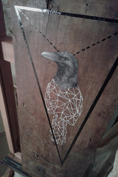 Il mio vecchio tavolo  - olio, acrilico, indelebile, dettaglio - Courtesy Simone Miccichè