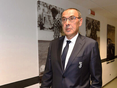 Maurizio Sarri durante la presentazione all'Allianz Stadium di Torino