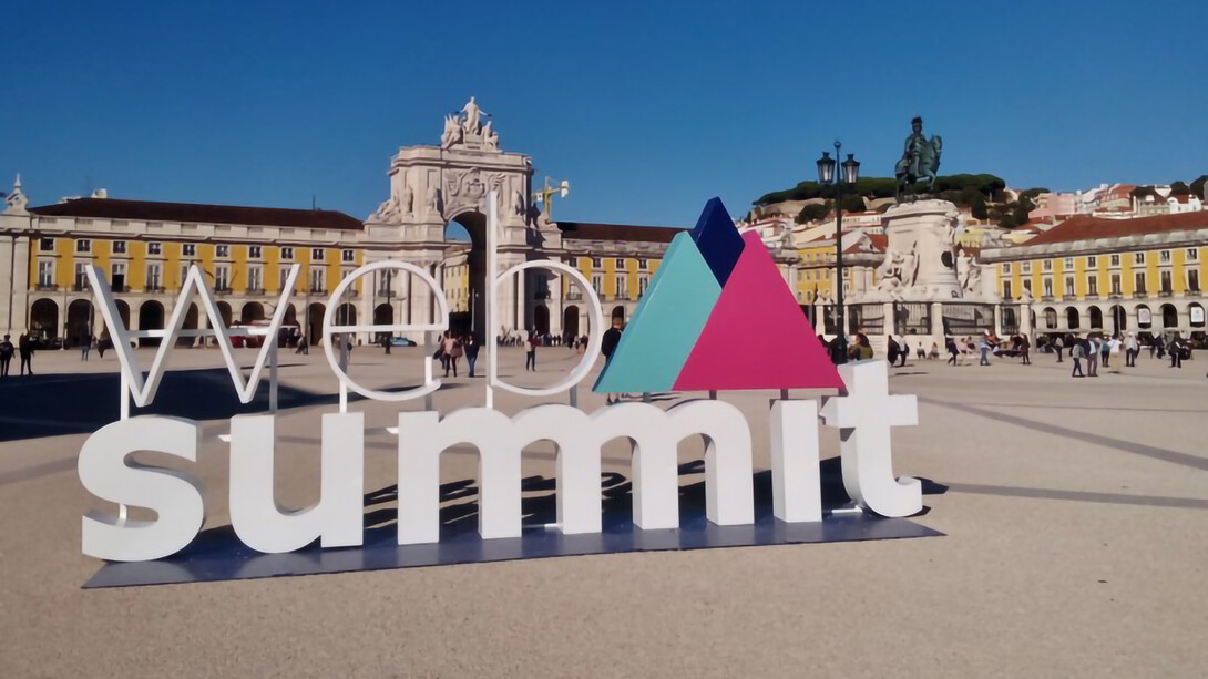 WebSummit sign on the Commerce Square (Praça do Comércio), in Lisbon, Portugal, on 6 November 2017