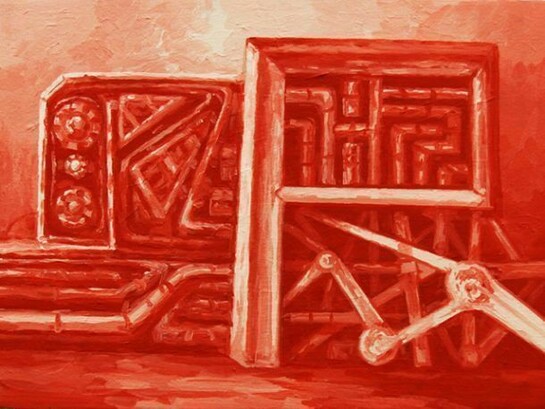 Roland Allmeyer, Machine, 2014, Oil on canvas, 12 x 16 in. (30.48 x 40.64 cm) Courtesy Marlborough Broome Street