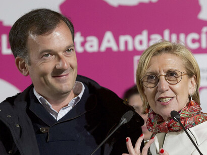 Martín de la Herrán, candidato de UPyD a la presidencia de la Junta de Andalucía en las elecciones del pasado mes de marzo, con Rosa Díez