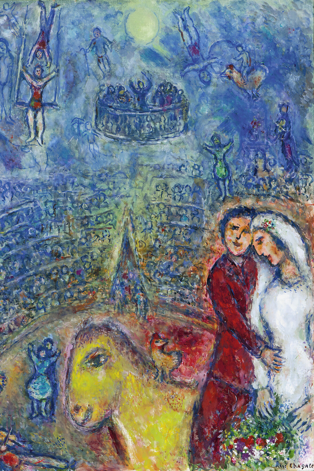 Chagall, Marc, Les fiancés au cirque, 1982, oil and tempera on canvas, framed by Lefebvre-Foinet, Paris, with stamp of authentification, 100 x 73cm, Courtesy Galerie Boulakia  