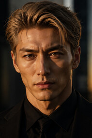 A handsome man catching the last of evening light in a city, representing the appeal of looksmaxxing culture