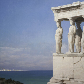 Guillermo Muñoz Vera, Liberty and Caryatid, 2012, oil on canvas mounted on panel, 55 1/8 x 72 inches