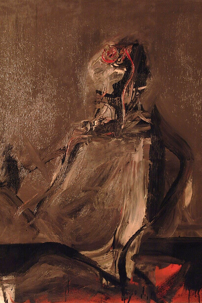Piero Ruggeri, Omaggio al Signor X, dettaglio, 1963, olio su tela, 145 x 126 cm