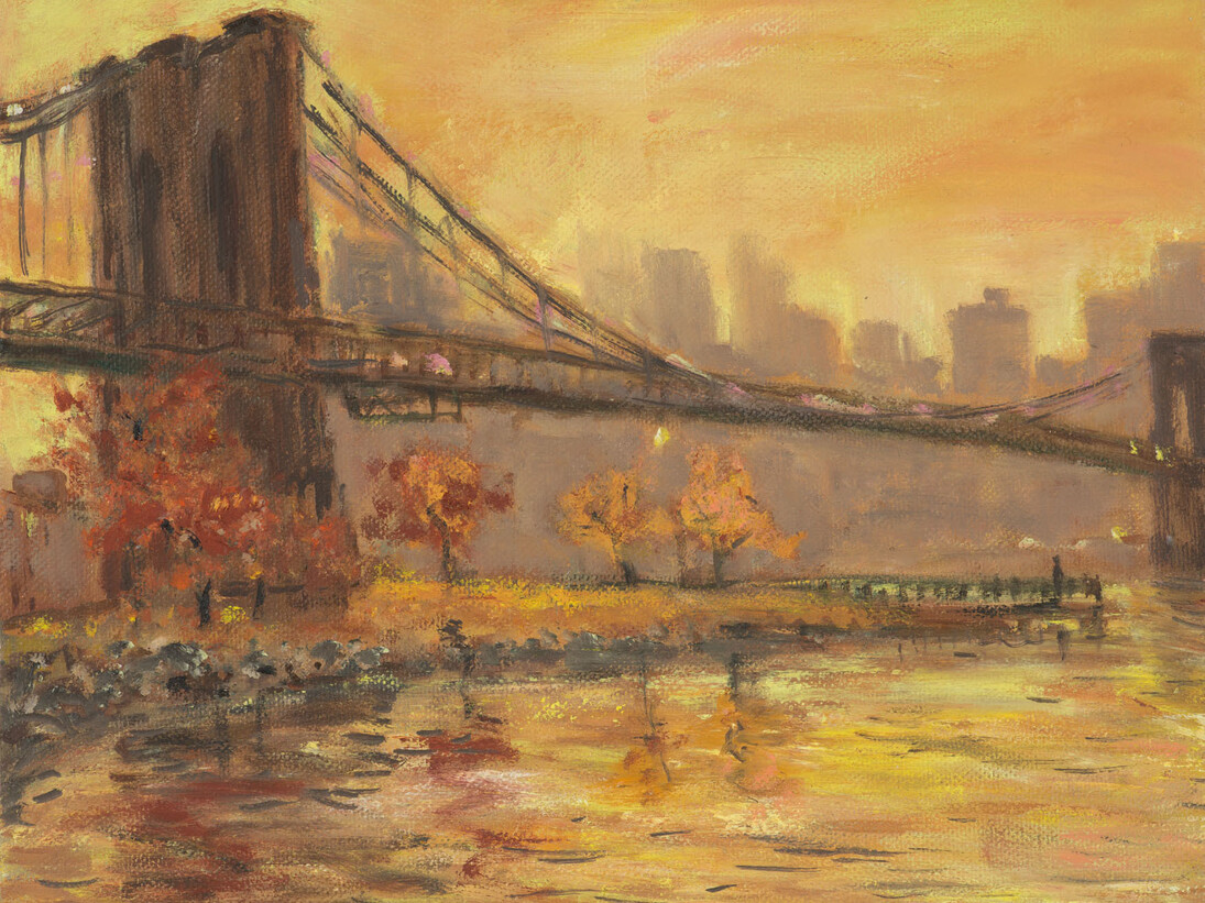 Henry Kondracki, Brooklyn Bridge, oil on canvas, 14 x 18 inches