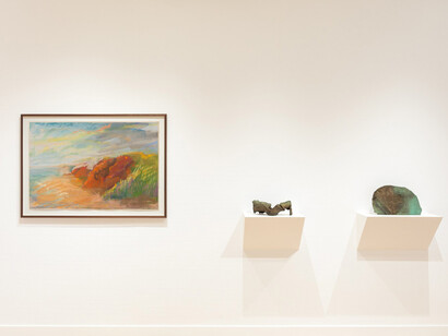 Dennis Leon, Collage, pastels, and sculpture 1975-1990, exhibition view. Courtesy of Paul Thiebaud Gallery