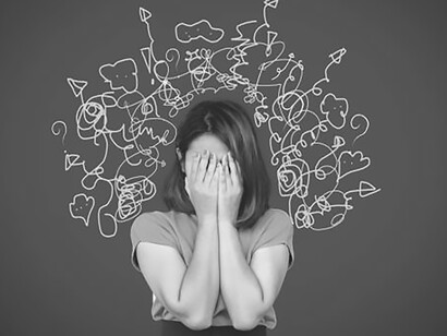 Explore the journey of a perplexed individual depicted with swirling thoughts on a blackboard, reflecting the complexities of the human mind