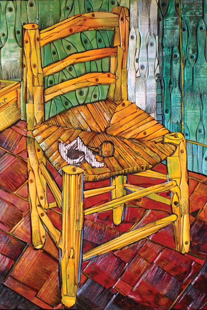 Finn Stone, Chair with pipe, Re-purposed paintbrushes, 72 x 59 cm