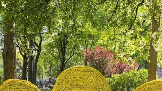Orly Genger’s Red, Yellow and Blue, 2013, at Madison Square Park, New York. Courtesy James Ewing Photography.