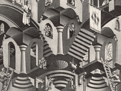 Maurits Cornelis Escher, Concavo e convesso, dettaglio, 1955, Xilografia, 27,50 x 33,50 cm, Collezione Giudiceandrea Federico, All M.C. Escher works © 2015 The M.C. Escher Company. All rights reserved