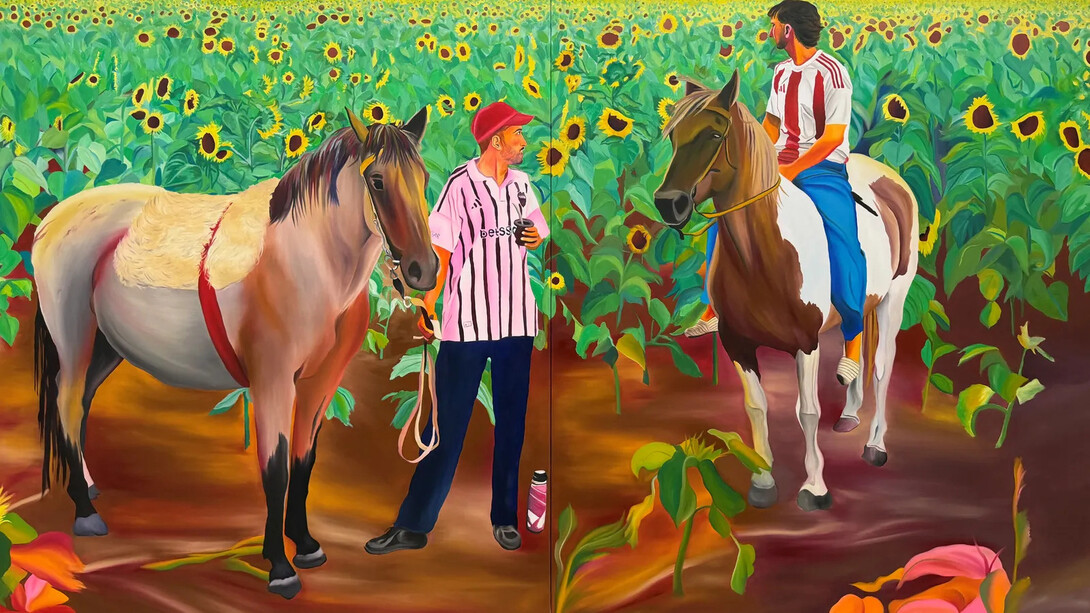 Navot Miller, Santi & Pedro in the sunflower field (detail), 2026. Courtesy of Yossi Milo Gallery