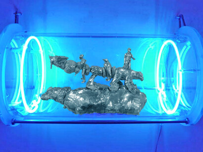 Enrico T. De Paris, H.F.E.A., 2011, diameter 30 x 54 cm, polyurethane, synthetic paint, pvc, neon light, adhesive hybrid polymer, plexiglas case
