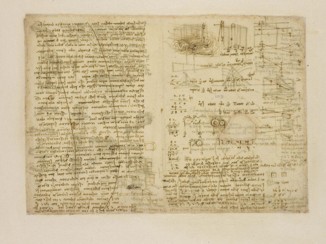 Disegno di onde (BA), penna e inchiostro su carta, 200 x 283 mm, Antica numerazione sul verso 206-07,
C.A. f. 979 recto (ex. 354 recto-a), circa 1508
