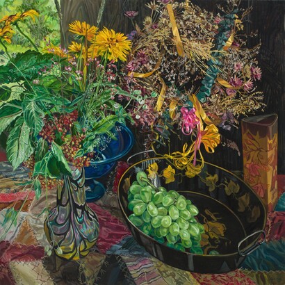 Janet Fish. Wreath, 2002. Oil on canvas, 60 x 60 inches