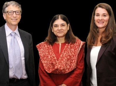 O Sr. e a Sra. Bill e Melinda Gates encontraram-se com a Ministra da União para Mulheres e Desenvolvimento Infantil, Sra. Maneka Sanjay Gandhi, em Nova Delhi, em 2024, para promover iniciativas relacionadas à saúde materna e infantil, bem como programas de desenvolvimento social e econômico na Índia