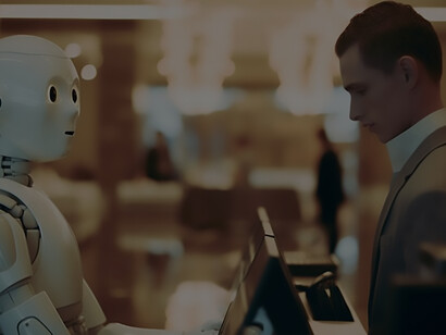 In this image, an anthropomorphic robot adeptly performs a familiar human job, illustrating the seamless integration of technology into everyday tasks