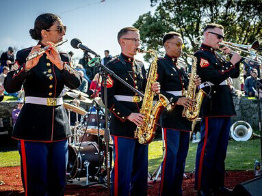 The U.S. Marine Corps Forces Pacific Band performing on Anzac Day, 25 April 2025