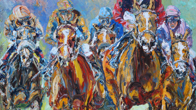 Liam O’Neill, Heading for the Straight, 48 x 48 inches