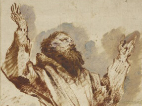 Giovanni Benedetto Castiglione, St Francis in prayer (detail), c. 1655. Red-brown and blue-grey oil paint on paper, 34.5 x 21.2 cm.Royal Collection Trust, London.

