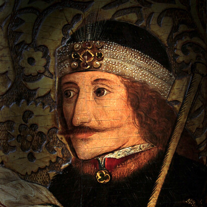 Vlad III de Valaquia representado como Egeo, el procónsul romano en Patras, crucificando a San Andrés (detalle)