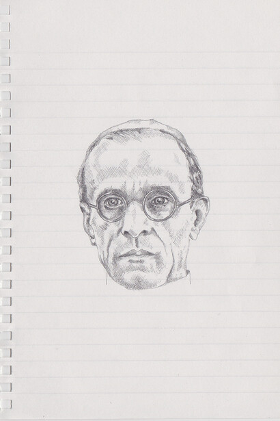 Zavier Ellis, Mad Pope Drawing # 2, 2014, Pencil on paper, 21 x 14.8 cm